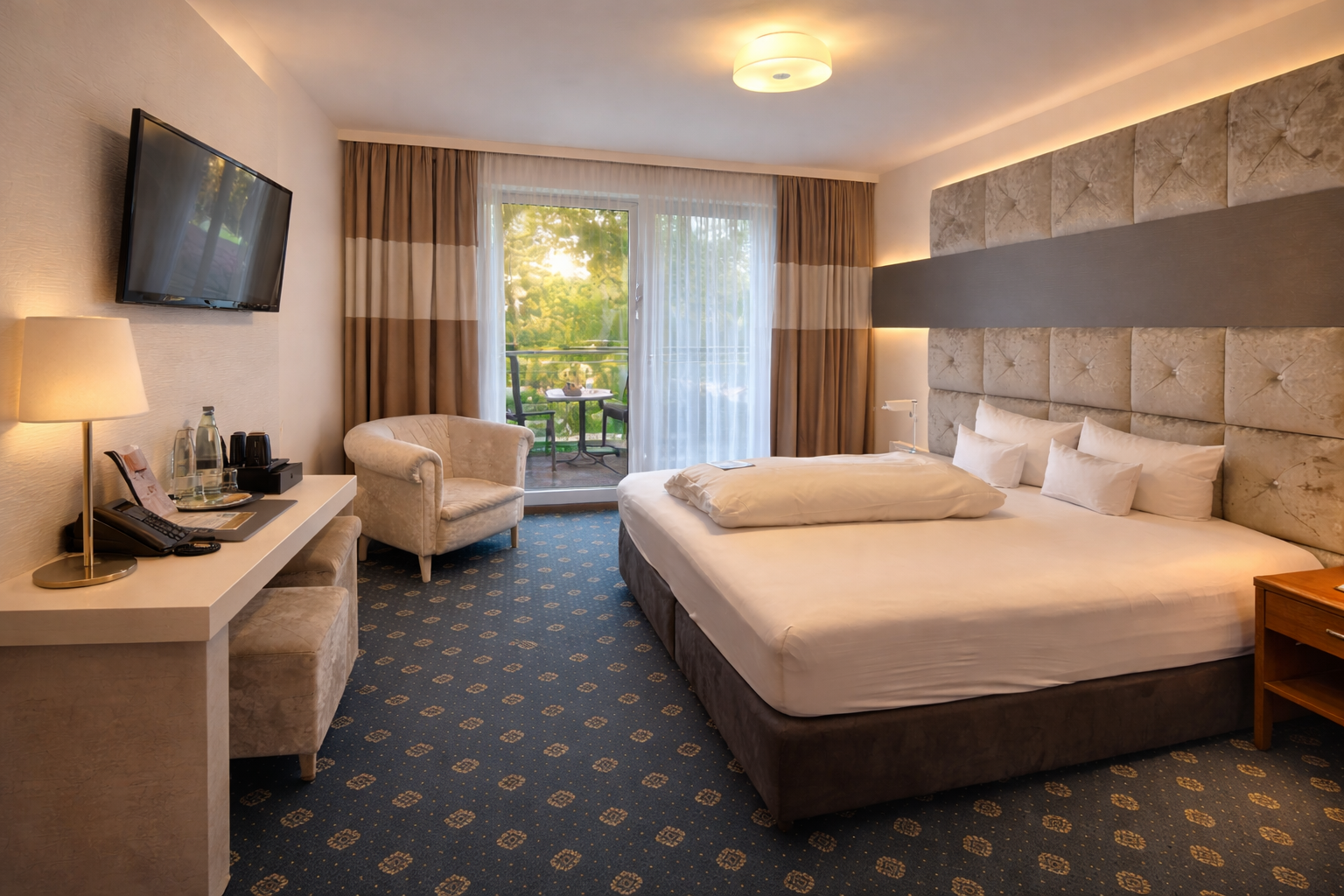 Gemütliches, modern eingerichtetes Zimmer Bad Krozingen mit Blick auf den Kurpark