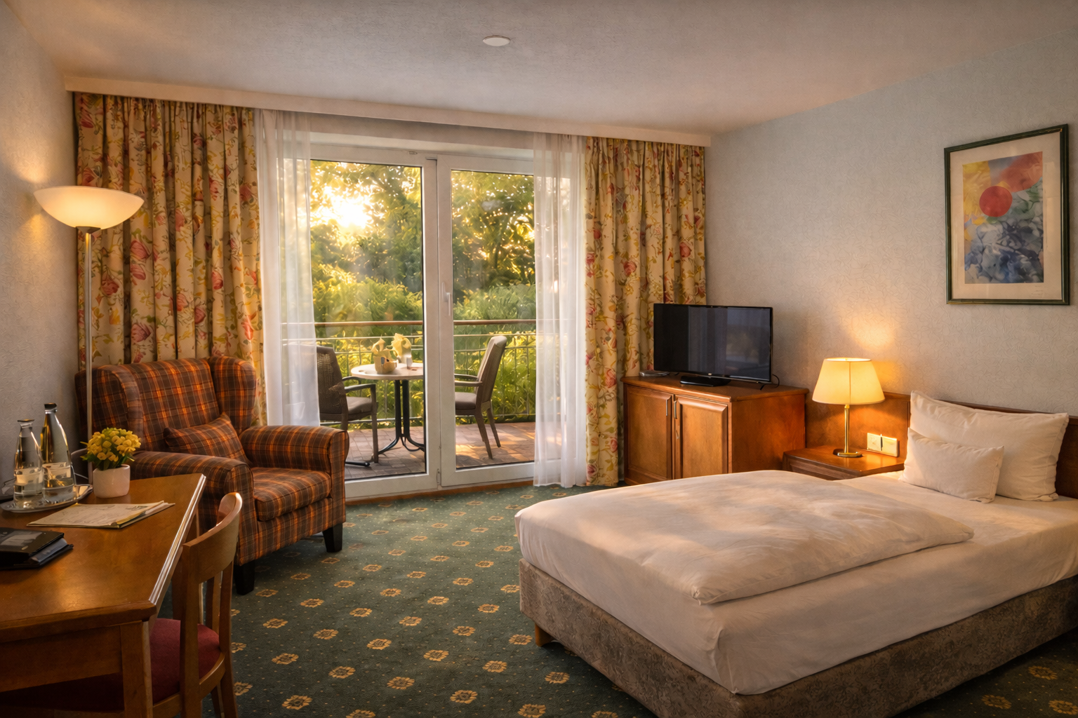 Gemütliches, modern eingerichtetes Zimmer Bad Krozingen mit Blick auf den Kurpark